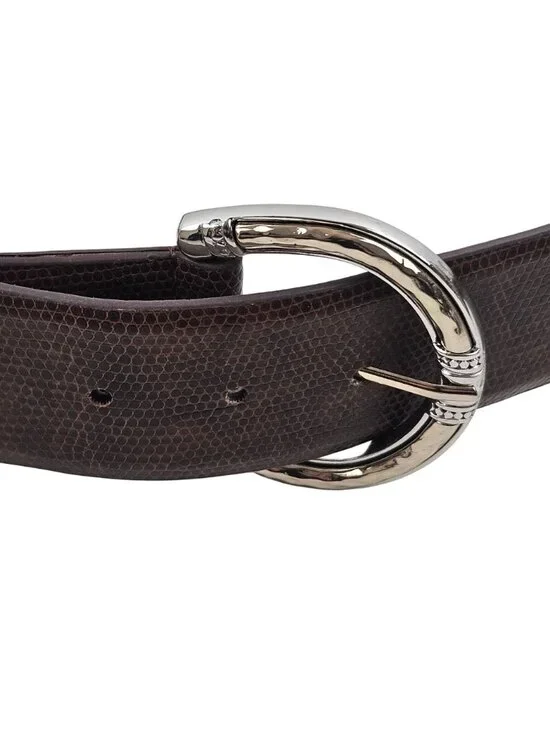 Chicos Belt Womens M Brown Lizard Pattern Polished Silvertone Buckle Western - Picture 2 of 10